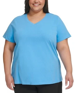 Calvin Klein Performance Plus Size Cotton V-Neck Short-Sleeve T-Shirt -Blue 1X - Picture 1 of 2