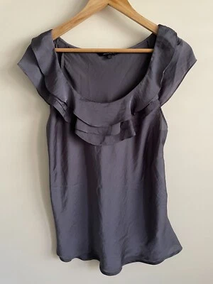 Portmans Short Sleeve Top Size 10 Scoop neck Ruffle Blouse Bias Cut Grey - image 1 of 4
