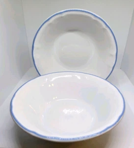 Floral Expressions Steinzeug Schüsseln 2er Set Hergestellt in Mexiko 5,5", weiß/blauer Rand - Bild 1 von 3
