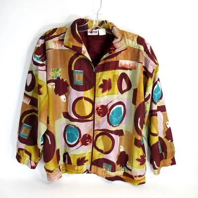 Chaqueta Kaktus Mujer 1X Multicolor Abstracto Geo LIned Bolsillos Cremallera Ligera Foto 1 de 4