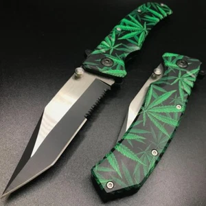 9" Leaf Tactical Spring Assisted Open Blade Folding Heavy Duty EDC Pocket Knife - Picture 1 of 4
