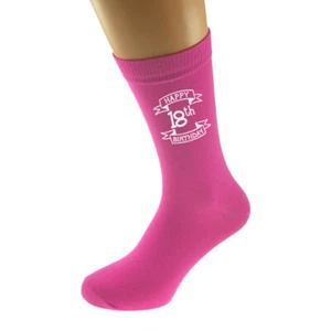 Feliz 18 Cumpleaños Diseño de Pergamino 18 Años 2003 Rosa Caliente Damas Calcetines N1266 - Imagen 1 de 1