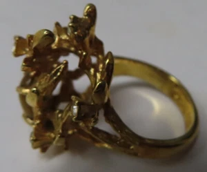Anillo de oro vintage 18kt HGE talla 5 ojo de tigre y pedrería transparente - Imagen 1 de 4