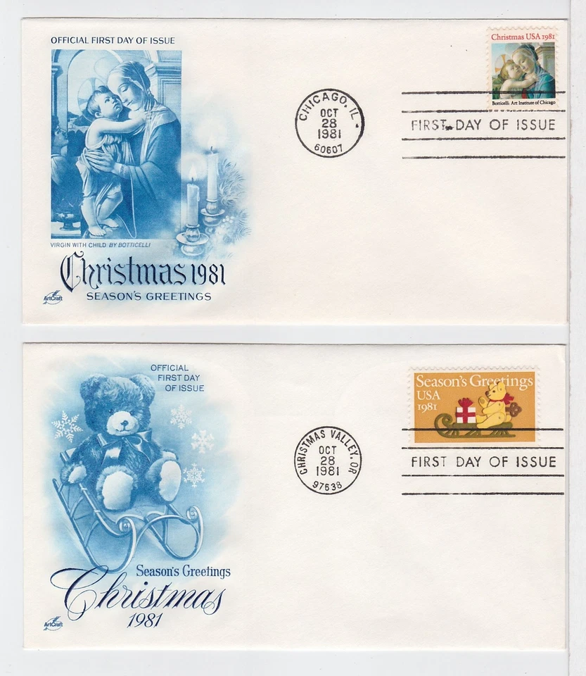 TurtlesTradingPost- Christmas Pair - 1981 FDC #1939-40 Artcraft Cachet- 2 Covers - Image 1 of 1