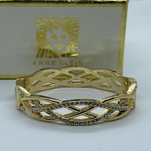Anne Klein Women's Gold-Tone and Crystal Hinge Bangle Bracelet UB71 - Picture 1 of 7