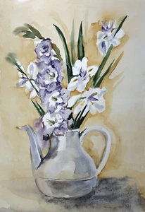 Original Painting Watercolor Artist Signed Joan Perry Vintage Art 20”Hx14 1/4”W - Picture 1 of 9
