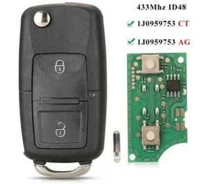 Fits VW 433Mhz 1J0959753AG Complete Transponder Remote Key - Picture 1 of 7