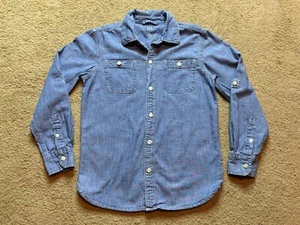 Boy's Gap Kids Long Sleeve Roll Tab Button Front Denim Chambray Dress Shirt M - Picture 1 of 4