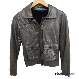 AX ARMANI EXCHANGE Women’s Zip Lined Faux Leather Shinny Gray Biker Jacket Sz SP - Picture 1 of 12