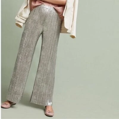 Pantalones Anthropologie Elevenses Zora Metálicos Pierna Ancha, Plateados, Talla Pequeña Foto 1 de 4