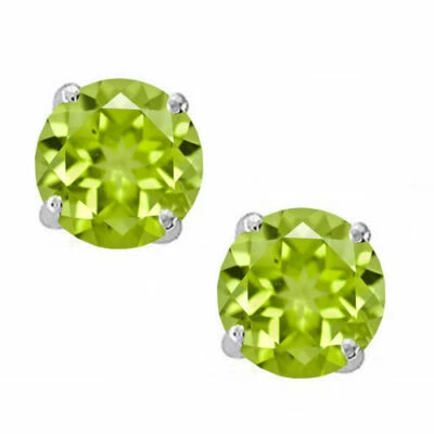14K Solid WG Created Light Green Peridot Round Shape w/ Screw Back Stud Earrings - Image 1 of 2