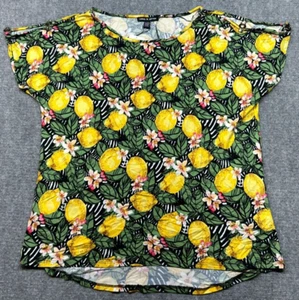 Cable & Gauge Top Womens Size XL Green Yellow Lemon Floral Short Sleeve New - Picture 1 of 9