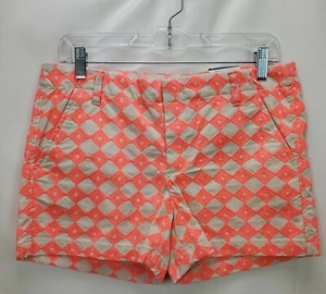 Womens Embroidered Chino Shorts Size 6 Neon Orange Flat Front Cotton Retro - Picture 1 of 5