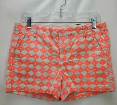 Pantalones Cortos Chinos Mujer Bordados Talla 6 Naranja Neón Frente Plano Algodón Retro Foto 1 de 4