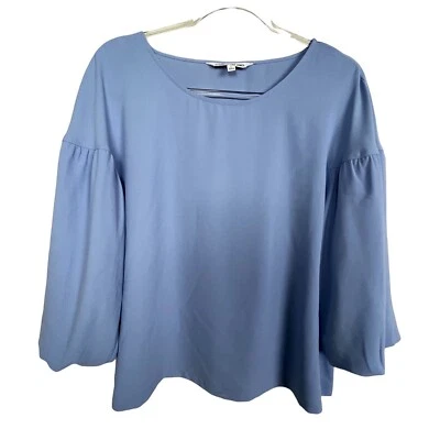 Elizabeth and James Blue Puff Sleeve Blouse Size L Boat Neck - Image 1 of 4