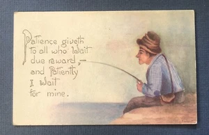 US Postcard 1914 ‘Patience, Waiting On A Fish’ Massachusetts To Nova Scotia. - Picture 1 of 2
