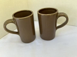 2 Pottery Barn Studio Tall Mugs Barbara Eigen 16 oz Capacity Cocoa Brown 5" - Picture 1 of 5