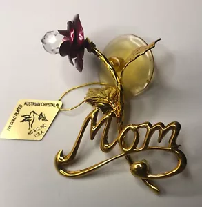 KG & C, Inc 24K Gold Plated Austrian Crystal Red Rose With Mom - Picture 1 of 5