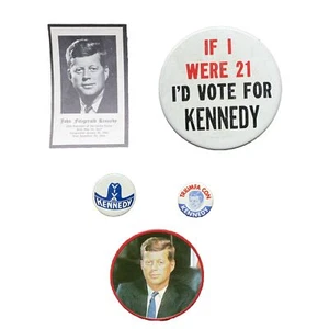 1960 John F. Kennedy para Presidente Campaña Botón Lote 1963 Tarjeta Conmemorativa - Imagen 1 de 11