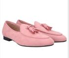 Men Tassels British Pink Handmade Loafers Round Toe Party Business Dress Shoes 