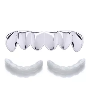 Fashion GRILLZ Hip Hop Small Plain Silver Toned Under Bottom Teeth 2 Mold S001 S - Picture 1 of 3