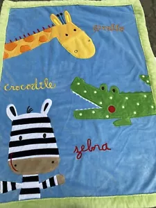 KOALA BABY Embroidered Blue BABY BLANKET Giraffe Zebra Crocodile Zoo Animals - Picture 1 of 6