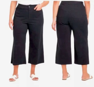 NEW Ava & Viv Pants Black Wide Leg Cropped Stretch Women's Plus Size 22 Utility - Picture 1 of 10