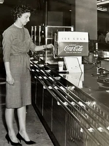 1960s Coca-Cola Woman Using Soda Fountain Dispenser Original Photo - Picture 1 of 3