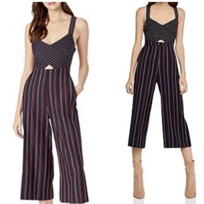 NUEVO CON ETIQUETAS BCBGeneration Mono Para Mujer 2 Rayas Recortado Pierna Ancha Recortado Azul Rojo Foto 1 de 4