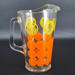 Brocca in vetro Atomic arancione e giallo metà secolo pesante - Foto 1 di 11