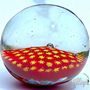 glass paperweight millefiori stars red and yellow paper weight retro home decor  - Picture 1 of 6