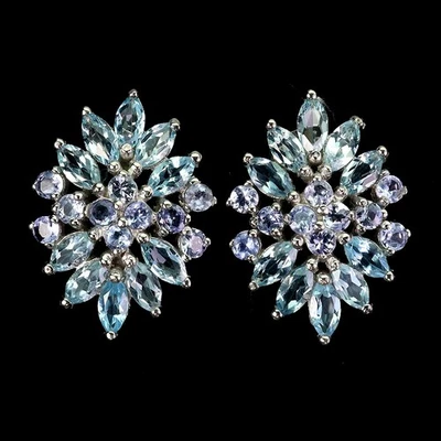 Pendientes de plata esterlina Black Friday marquesa topacio azul cielo rodolita joyería Foto 1 de 4