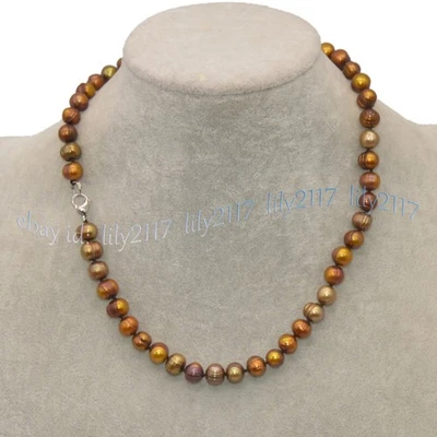 Collar de cuentas de perlas marrones barrocas de agua dulce Akoya naturales reales de 8-9 mm 14-50"" Foto 1 de 4