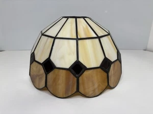Vintage Style Tiffany Glass Ceiling Light Shade Brown & Cream - Picture 1 of 12