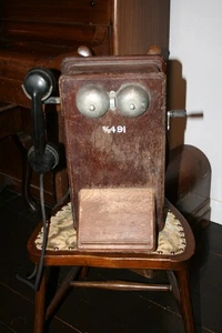 Vtg Antique 1920's TEL Beeston Notts England wall crank Telephone bells theatre - Picture 1 of 14
