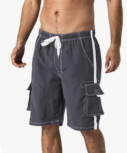 Men's Quick Dry Swim Trunks Board Shorts Cargo Mesh Lining Gray Small - Picture 1 of 1