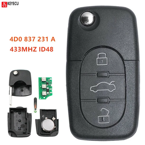 Full Set Remote key Fob 3Button 433MHZ 4D0 837 231 A for Audi A3 A4 A6 1999-2002 Foto 1 de 2
