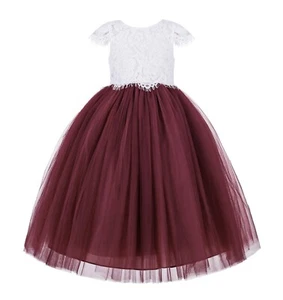 Floral Lace Flower Girl Dress Tulle Dress Wedding Bridesmaid Dress Lace Dress - Picture 1 of 13