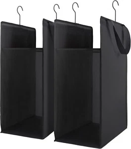 Hanging Laundry Hamper Basket, Slim Mesh Bag with Handles, 2 Pack (Black) - Picture 1 of 8