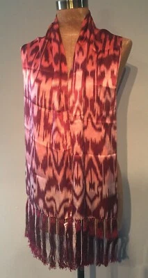 DE COLECCIÓN *ROSA SODA* BUFANDA GEOMÉTRICA SEDA FLECOS LARGOS 10"" x 58"" MELOCOTÓN Foto 1 de 4