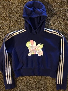 adidas Originals Girls Large Flower Graphic Print Cropped Hoodie HF7470 PURPLE - Picture 1 of 9
