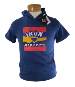 NWT Under Armour Boys UA Project Rock Terry Short Sleeve Hoodie YLG Blue MSRP$45 - Picture 1 of 2