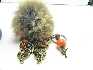 Handbag RABBIT FUR KEYCHAIN Hook Rhinestone BUTTERFLY POM POM BALL BIRD CHARM US - Picture 1 of 3