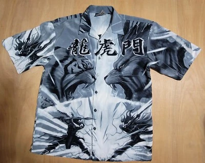 MECCA Shirt L Tiger Japanese Asian Anime Button Up All Over Print Warrior Hero - Image 1 of 4