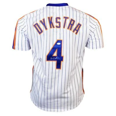 Camiseta de béisbol a rayas blancas firmada por Lenny Dykstra de Nueva York (JSA) Foto 1 de 3