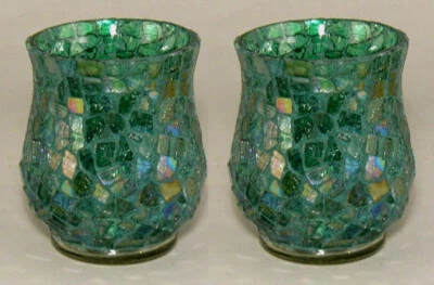 Jarrón Mosaico Vidrio Taza Verde Corte Aleatorio Chips 4" Diámetro x 4.5" Alto Juego de 2 Foto 1 de 3