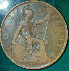 1917 UNITED KINGDOM KING GEORGE "V" BRONZE COMPOSITION 1-PENNY COIN KM# 810 - Picture 1 of 3