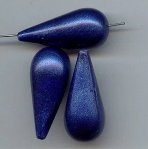 12 VINTAGE BLUE SPARKLE METALLIC ACRYLIC 38x18mm. SMOOTH TEARDROP BEADS 7012 - Picture 1 of 1