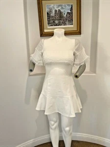 SHILLA The Label Class Pleat-Trim Short Sleeve A-Line White Mini Dress L - Picture 1 of 12