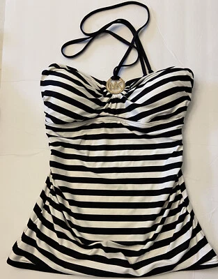 Camiseta Tankini Michael Kors Logo Anillo Fruncido Talla XS en (Negro/Blanco) Precio de venta sugerido por el fabricante 78 USD. Foto 1 de 3